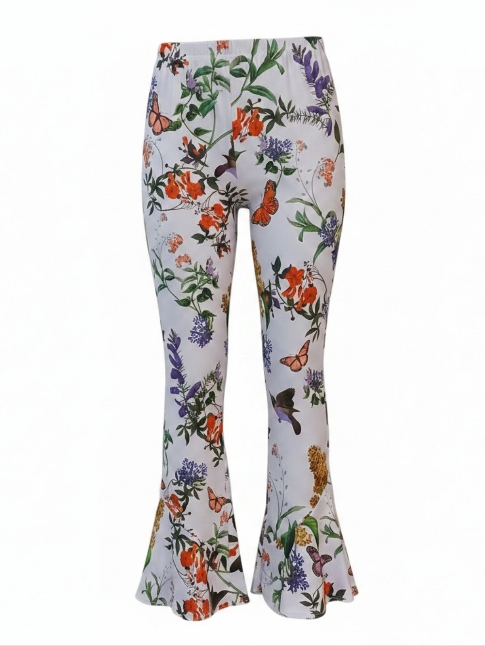 Travel Elements -NWOT White Travel Pants With Butterfly's, Birds, Flowers, Small